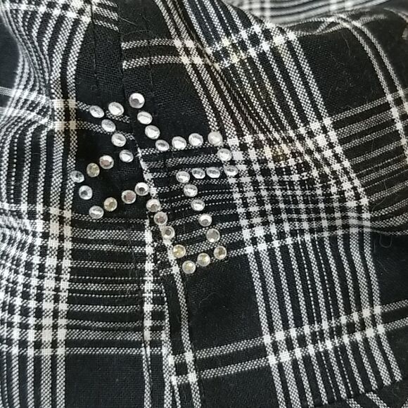 Black and White Plaid Cap with Bling Cross - Picture 5 of 6